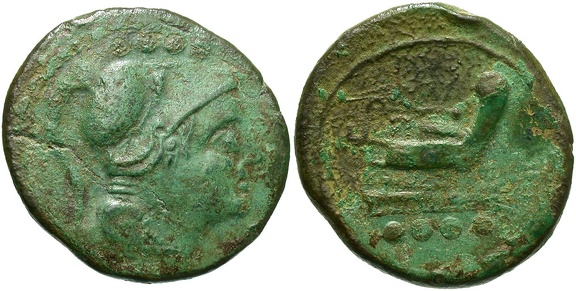 Cr. 106/6a Anonymous "staff and club" series Æ Triens, 209-208 B.C., Etrurian mint