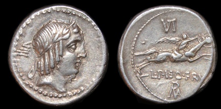 Cr. 340/1 L Calpurnius Piso Frugi AR denarius, 90 B.C.