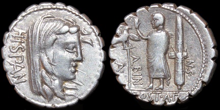 Cr. 372/2 A. Postumius A.f. Sp.n. Albinus AR serrate denarius, 81 BC, Rome mint