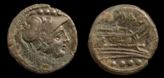 Cf. Cr 56/4 anonymous Æ triens, overstruck on unknown type, after 211 BC