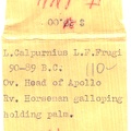 Cr. 340/1 L Calpurnius Piso Frugi AR denarius tag listing Joel Malter(Unverified)