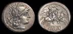 Cr. 57/2 Anonymous "crescent" series denarius, circa 207 B.C.