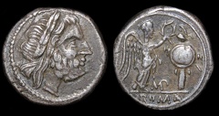 Cr. 93/1a "MP"(Metapontum?) series Victoriatus, 211-208 B.C., uncertain mint