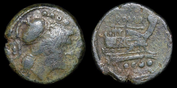 Cr. 106/6b Anonymous "staff and club" series Æ Triens, club on obverse variety, 209-208 B.C., Etrurian mint
