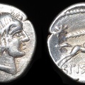 Cf. Cr. 408/1a - Good silver imitation of C. Calpurnius L.f. Piso AR denarius, after 61 B.C.