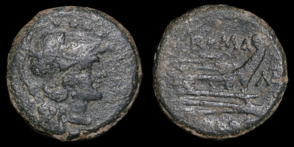 Cr. 162/5b "MAT" series with slender letters Æ Triens, Rome mint, 179-170 B.C. 