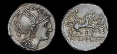 Cr. 299/1a "AP.CL T.MANL Q.VR" Appius Claudius, T. Manlius, Q. Urbinius AR denarius, 111 or 110 BC, Rome mint