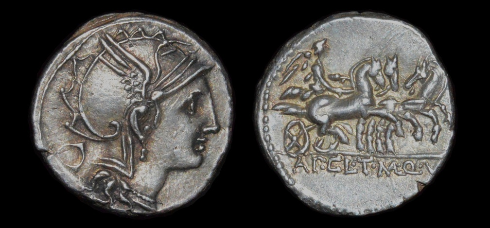 Cr. 299/1a "AP.CL T.MANL Q.VR" Appius Claudius, T. Manlius, Q. Urbinius AR denarius, 111 or 110 BC, Rome mint