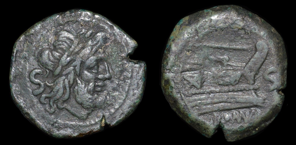 Cr. 112/4 staff series Æ Semis, 206-195 B.C. Rome mint