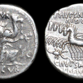 Cr. 422.1-(1a obverse/1b reverse hybrid), M. Aemilius Scaurus and P. Plautius Hypsaeus AR denarius, 58 BC