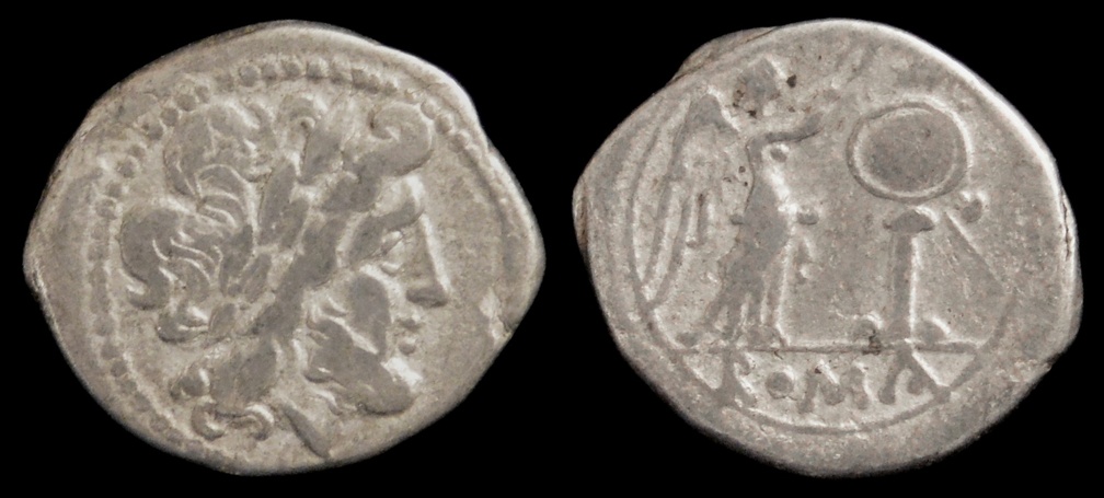 Cr. 89/1b Anonymous victoriatus, circa 208 B.C., Apulian mint