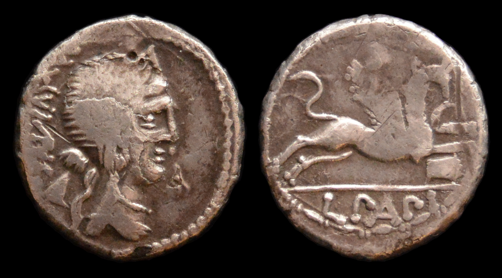 Plated hybrid denarius, cf. Cr. 391/3 and 384/1