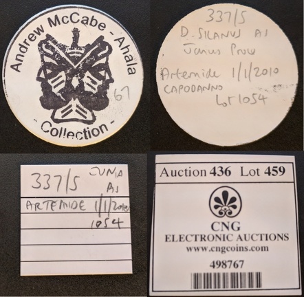 McCabe tags and CNG e-436 lot 459 tag for Cr. 337/5 as