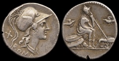 Cr. 287/1 anonymous AR denarius, 115 or 114 B.C., Rome mint