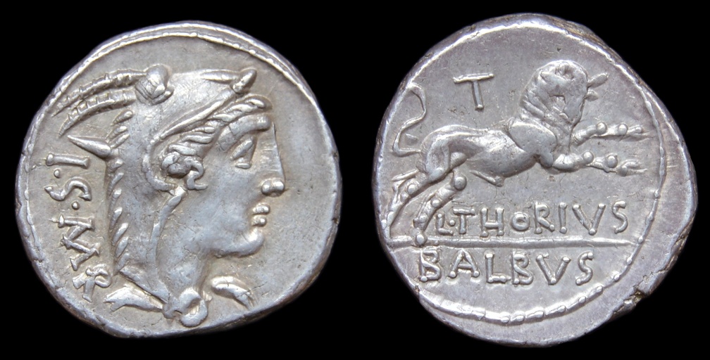 Cr. 316/1 L THORIVS BALBUS AR denarius, 105 BC