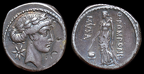 Cr. 410/8 Q Pomponius Musa AR Denarius, "Urania", 56 BC