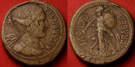 Cr. 476/1a Julius Caesar, orichalcum dupondius, Autumn 45 BC, Rome