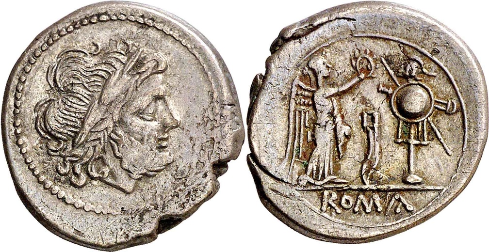 Cr. 120/1 Falcata AR Victoriatus, 206-195 B.C., Rome