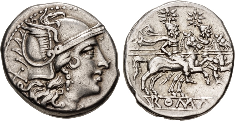 Cr. 75/1c Anonymous denarius, related to C AL series, Sicilian mint, 209-208 B.C.