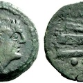 Cr. 106/7c staff and club series Æ Quadrans, 209-208 BC