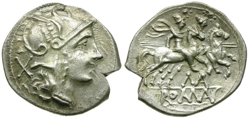 Cr. 172/1 "MA" series AR denarius, 199-170 BC, uncertain mint