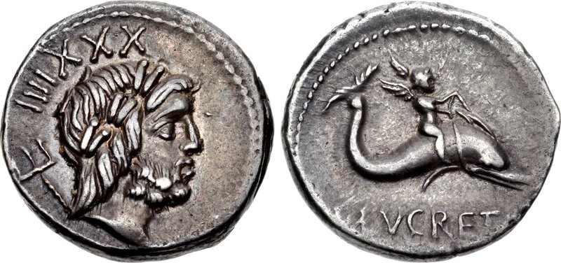 Cr. 390/2, L Lucretius Trio AR Denarius, 74 BC, Rome