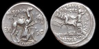 Cr. 422/1a M. Aemilius Scaurus and P. Plautius Hypsaeus AR denarius, 58 BC