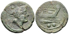 Cr. 106/8a Anonymous "staff and club" series Æ sextans, 209-208 B.C., Etrurian mint