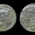 Cr. 41/10 McCabe A1 Anonymous post-semilibral uncia, dolphins at keel, 215-212 BC, Rome mint