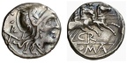 Cr. 169/1 "GR" series AR denarius, 199-170 BC, uncertain mint