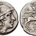 Cr. 75/1c Anonymous denarius, related to C AL series, Sicilian mint, 209-208 B.C.